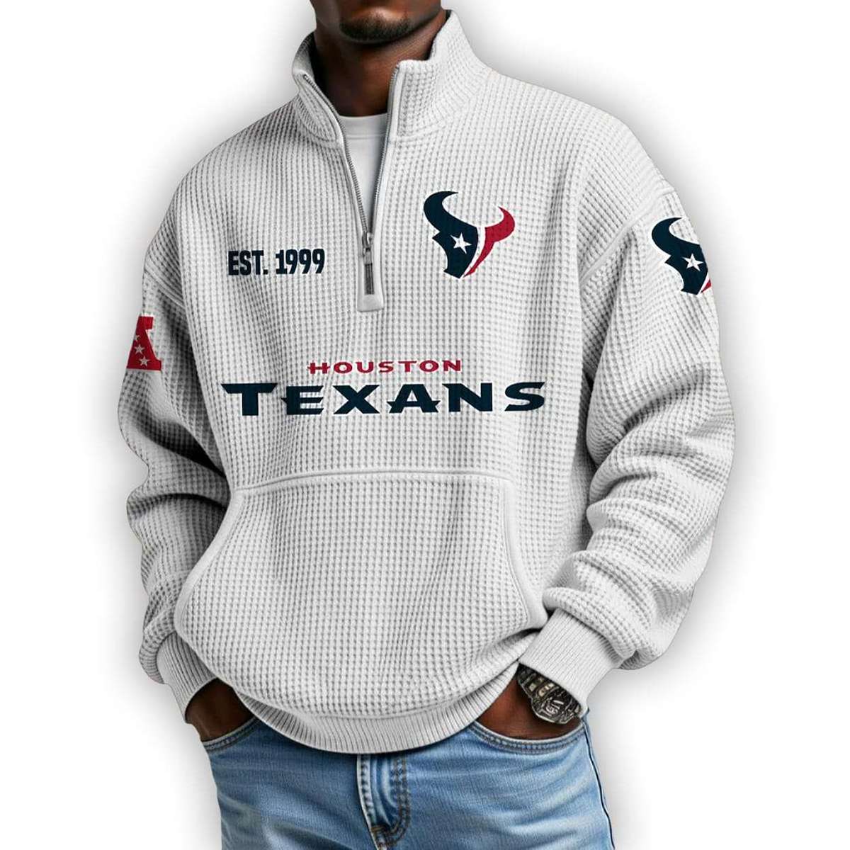 Texans Est 1999 Waffle Stand Collar Half Zip Sweatshirt Texans Est 1999 Waffle Stand Collar Half Zip Sweatshirt