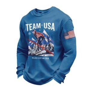 Team USA Milano Cortina 2026 Print Waffle Long Sleeve T-Shirt 3 Team USA Milano Cortina 2026 Print Waffle Long Sleeve T Shirt3