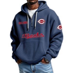 Reds Est 1881 Quarter Zip Waffle Hoodie3