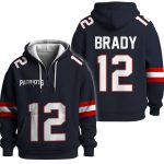 Tom Brady 12 Patriots Quarter Zip Waffle Hoodie