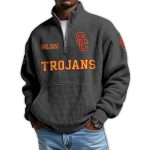 Trojans Football Est 1919 Waffle Stand Collar Half Zip Sweatshirt