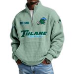 Tulane Football Est 1893 Waffle Stand Collar Half Zip Sweatshirt