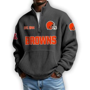 Browns Est 1944 Waffle Stand Collar Half Zip Sweatshirt