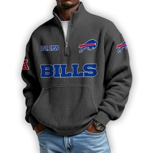 Bills Est 1959 Waffle Stand Collar Half Zip Sweatshirt1