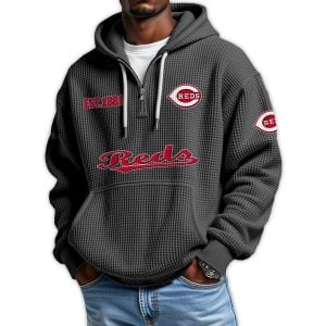 Reds Est 1881 Quarter Zip Waffle Hoodie1