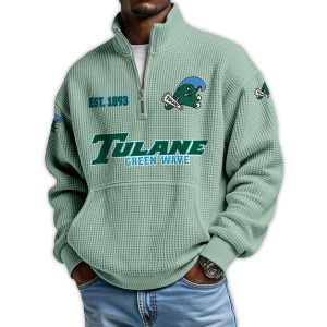 Tulane Football Est 1893 Waffle Stand Collar Half Zip Sweatshirt