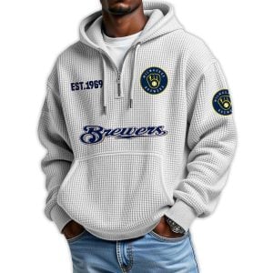Brewers Est 1969 Quarter Zip Waffle Hoodie4