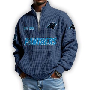 Panthers Est 1993 Waffle Stand Collar Half Zip Sweatshirt3