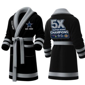 Personalized Cowboys Est 1960 5X SB Champions Fleece Bathrobe
