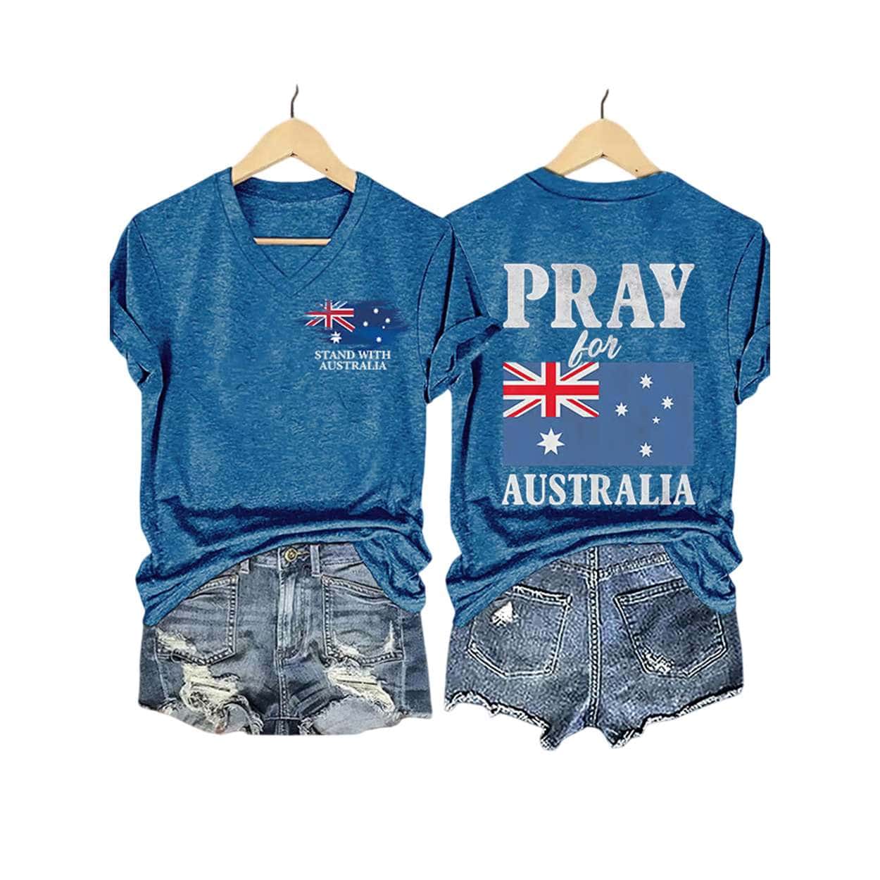 V Neck Retro Pray For Australia Stand With Australia Print T Shirt V-Neck Retro Pray For Australia Stand With Australia Print T-Shirt