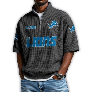 Lions Est 1930 Waffle Stand Collar Half Zip Polo Shirt1