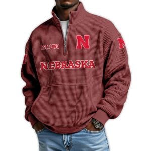 Nebraska Football Est 1890 Waffle Stand Collar Half Zip Sweatshirt