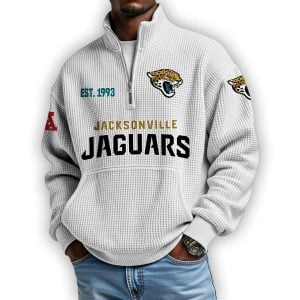 Jaguars Est 1993 Waffle Stand Collar Half Zip Sweatshirt4