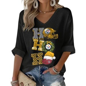 Steelers HO HO HO Football Christmas Waffle Long Sleeve T Shirt3