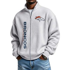 Broncos Football Waffle Zip Up Sweatshirt1