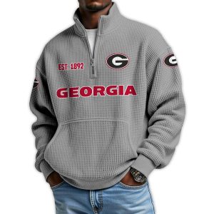 Georgia Football Est 1892 Waffle Stand Collar Half Zip Sweatshirt2