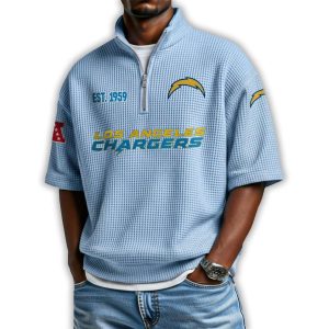 Chargers Est 1959 Waffle Stand Collar Half Zip Polo Shirt