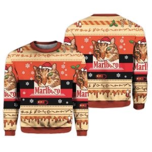 2025 Santa Cat Marlboro Christmas Ugly Sweater