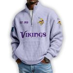 Vikings Est 1960 Waffle Stand Collar Half Zip Sweatshirt