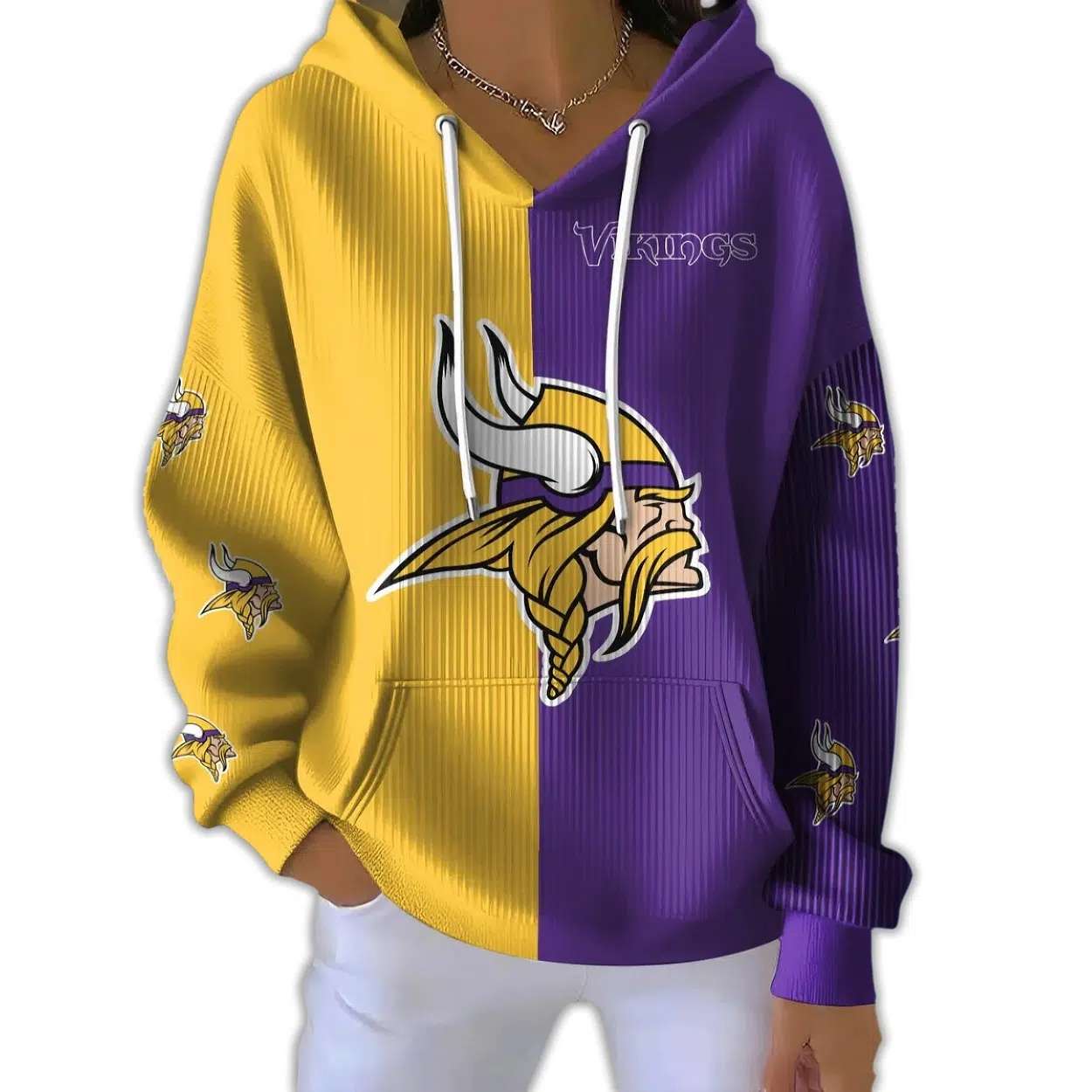 Vikings Football Split Pit Striped Hoodie Vikings Football Split Pit Striped Hoodie