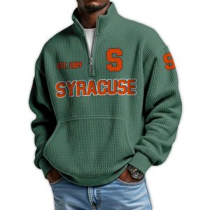 Syracuse Football Est 1889 Waffle Stand Collar Half Zip Sweatshirt1