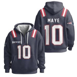 Drake Maye 10 Patriots Quarter Zip Waffle Hoodie 4 Drake Maye 10 Patriots Quarter Zip Waffle Hoodie4