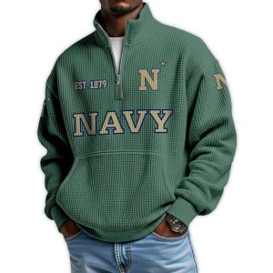 Navy Football Est 1879 Waffle Stand Collar Half Zip Sweatshirt2