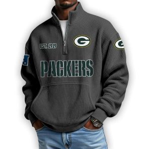 Packers Est 1919 Waffle Stand Collar Half Zip Sweatshirt1