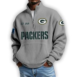 Packers Est 1919 Waffle Stand Collar Half Zip Sweatshirt2