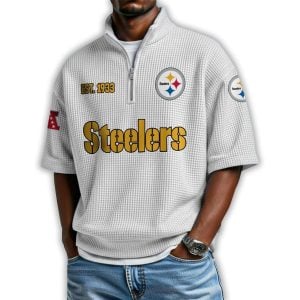 Steelers Est 1933 Waffle Stand Collar Half Zip Polo Shirt4