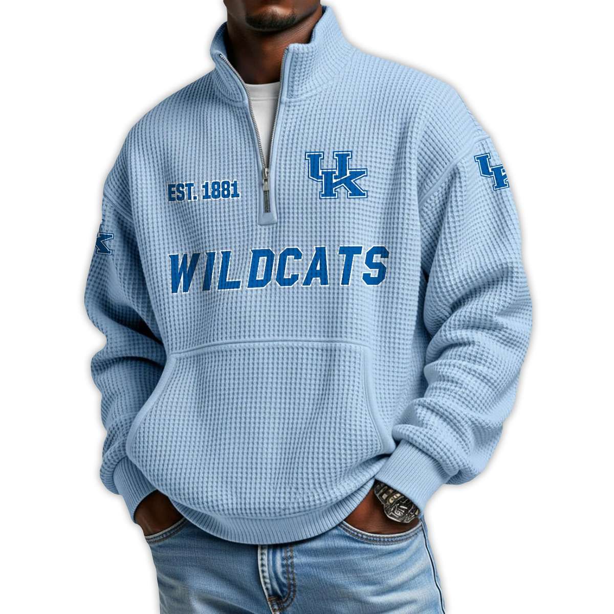 Wildcats Football Est 1881 Waffle Stand Collar Half Zip Sweatshirt Wildcats Football Est 1881 Waffle Stand Collar Half Zip Sweatshirt