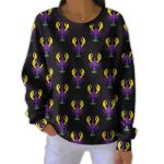 Women's Crawfish Mardi Gras Print Pit Striped Sweatshirt