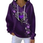 Women's Vintage Purple Floral Art Print Casual Pit Striped Hoodie
