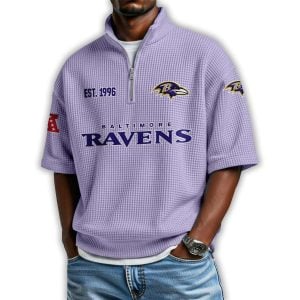 Ravens Est 1996 Waffle Stand Collar Half Zip Polo Shirt