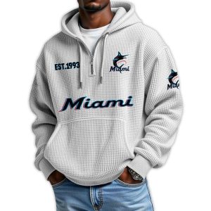 Marlins Est 1993 Quarter Zip Waffle Hoodie 4 Marlins Est 1993 Quarter Zip Waffle Hoodie4
