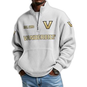 Vanderbilt Football Est 1890 Waffle Stand Collar Half Zip Sweatshirt4