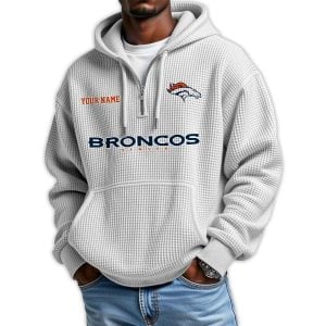 2025 Personalized Broncos Quarter Zip Waffle Hoodie1