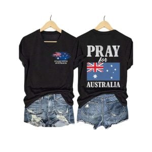 V-Neck Retro Pray For Australia Stand With Australia Print T-Shirt 2 V Neck Retro Pray For Australia Stand With Australia Print T Shirt2