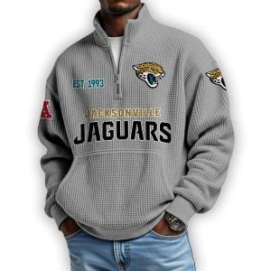 Jaguars Est 1993 Waffle Stand Collar Half Zip Sweatshirt2