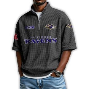 Ravens Est 1996 Waffle Stand Collar Half Zip Polo Shirt 1 Ravens Est 1996 Waffle Stand Collar Half Zip Polo Shirt1