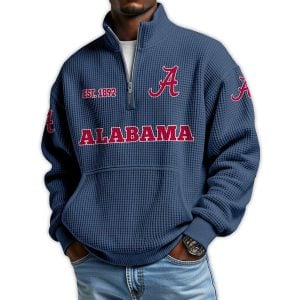 Alabama Football Est 1892 Waffle Stand Collar Half Zip Sweatshirt3