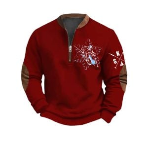 Mens Vintage Apres Ski Design Printed Zip Collar Sweatshirt2