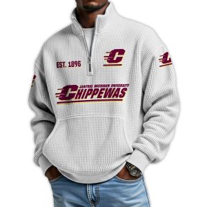 Chippewas Football Est 1896 Waffle Stand Collar Half Zip Sweatshirt4