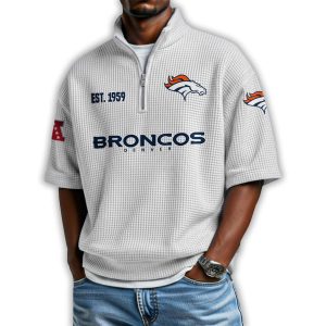 Broncos Est 1959 Waffle Stand Collar Half Zip Polo Shirt4