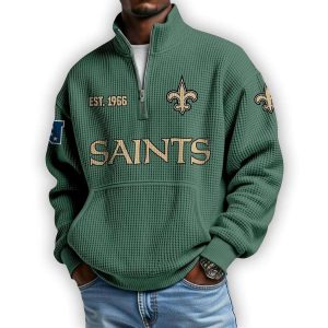 Saints Est 1966 Waffle Stand Collar Half Zip Sweatshirt1
