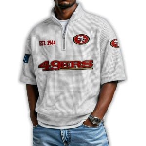 49ers Est 1944 Waffle Stand Collar Half Zip Polo Shirt4