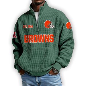 Browns Est 1944 Waffle Stand Collar Half Zip Sweatshirt1
