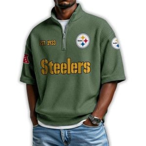 Steelers Est 1933 Waffle Stand Collar Half Zip Polo Shirt1