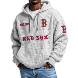 Red Sox Est 1901 Quarter Zip Waffle Hoodie4
