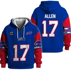 Captain Allen 17 Bills Quarter Zip Waffle Hoodie